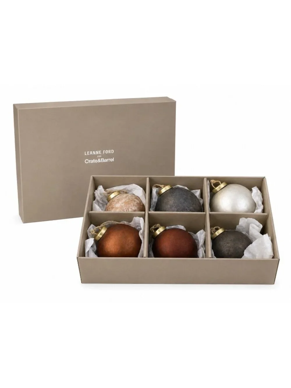 Crate And Barrel Leanne Ford Rizzo Textured Ball Christmas Ornaments Set In Box